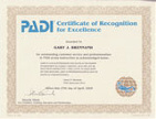 PADI Certificate of excellence